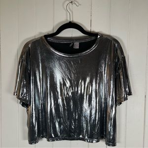 Silver Metallic Shiny Cropped Tee